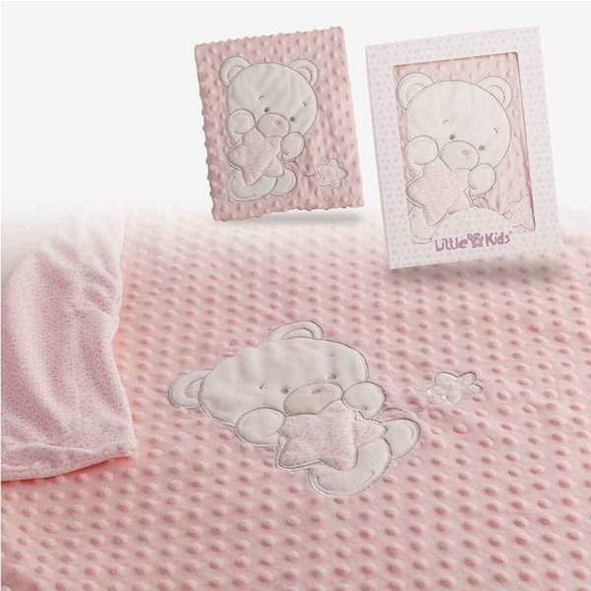Bigbuy Fun Baby Blanket Bear Pink Embroidery Double