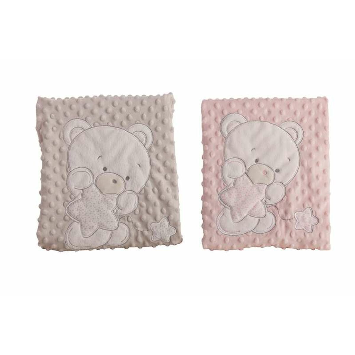 Bigbuy Fun Baby Blanket Bear Pink Embroidery Double