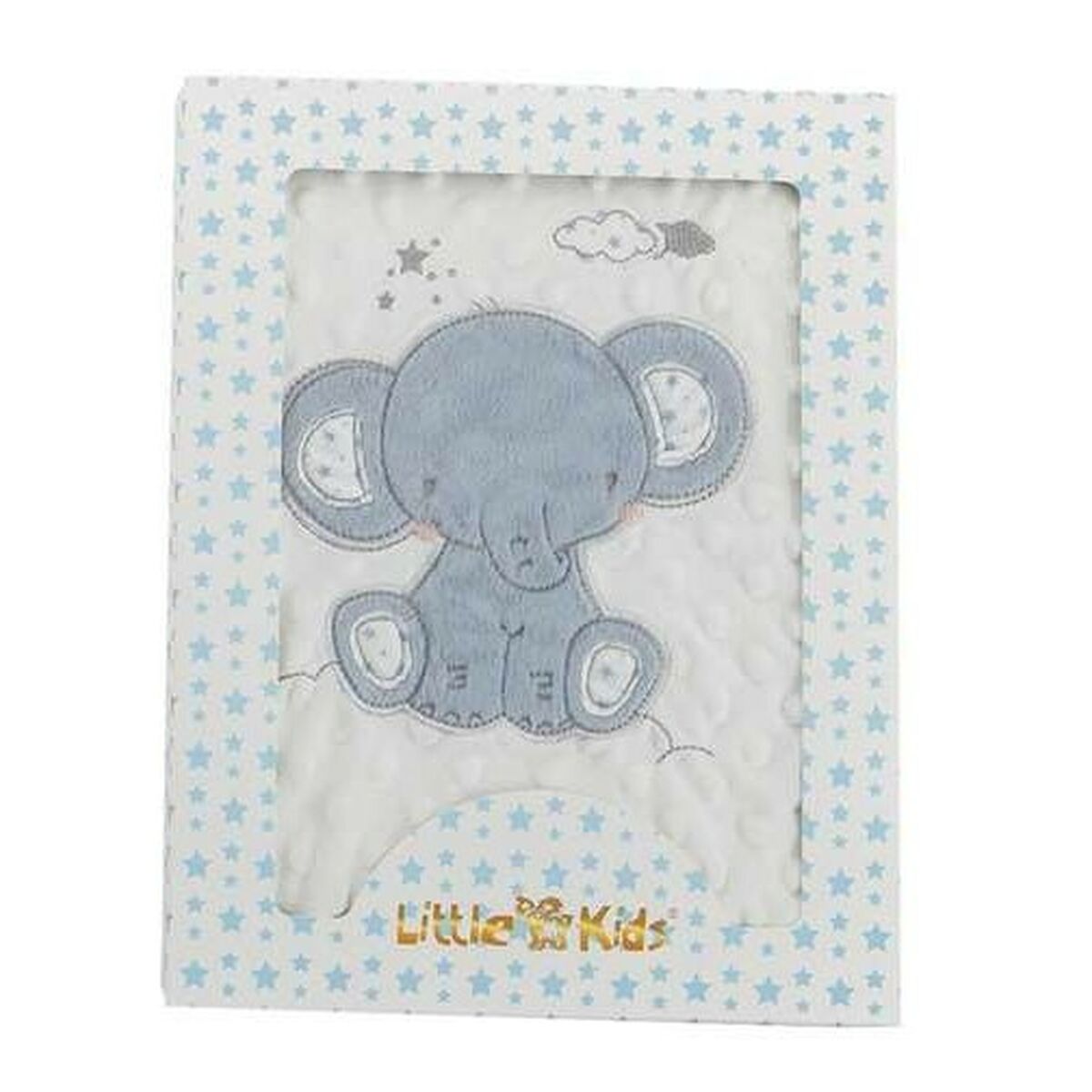 Bigbuy Fun Baby Blanket Elephant Blue Embroidery Double-Sided 100 X 75 Cm