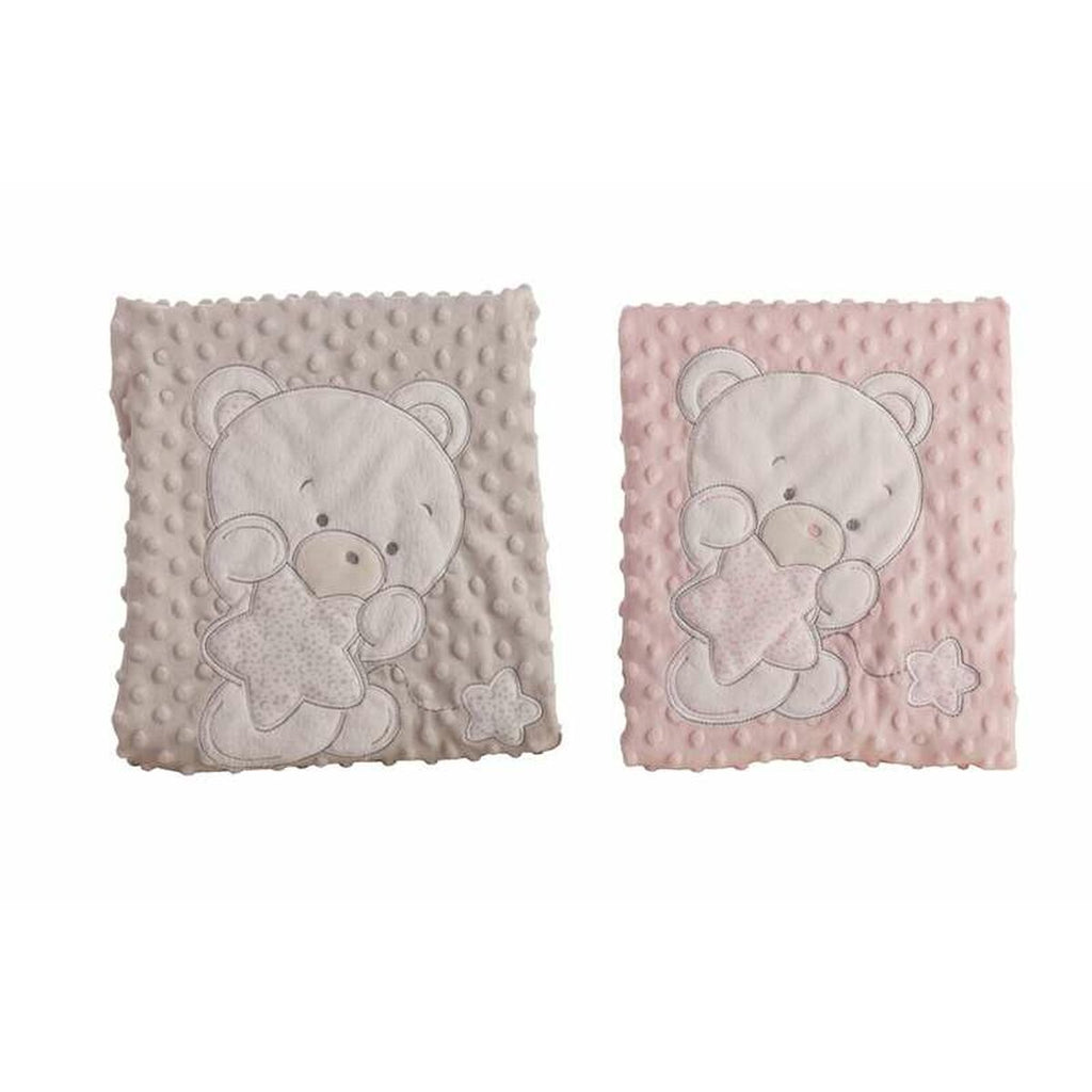 Bigbuy Fun Baby Blanket Bear Pink Embroidery Double