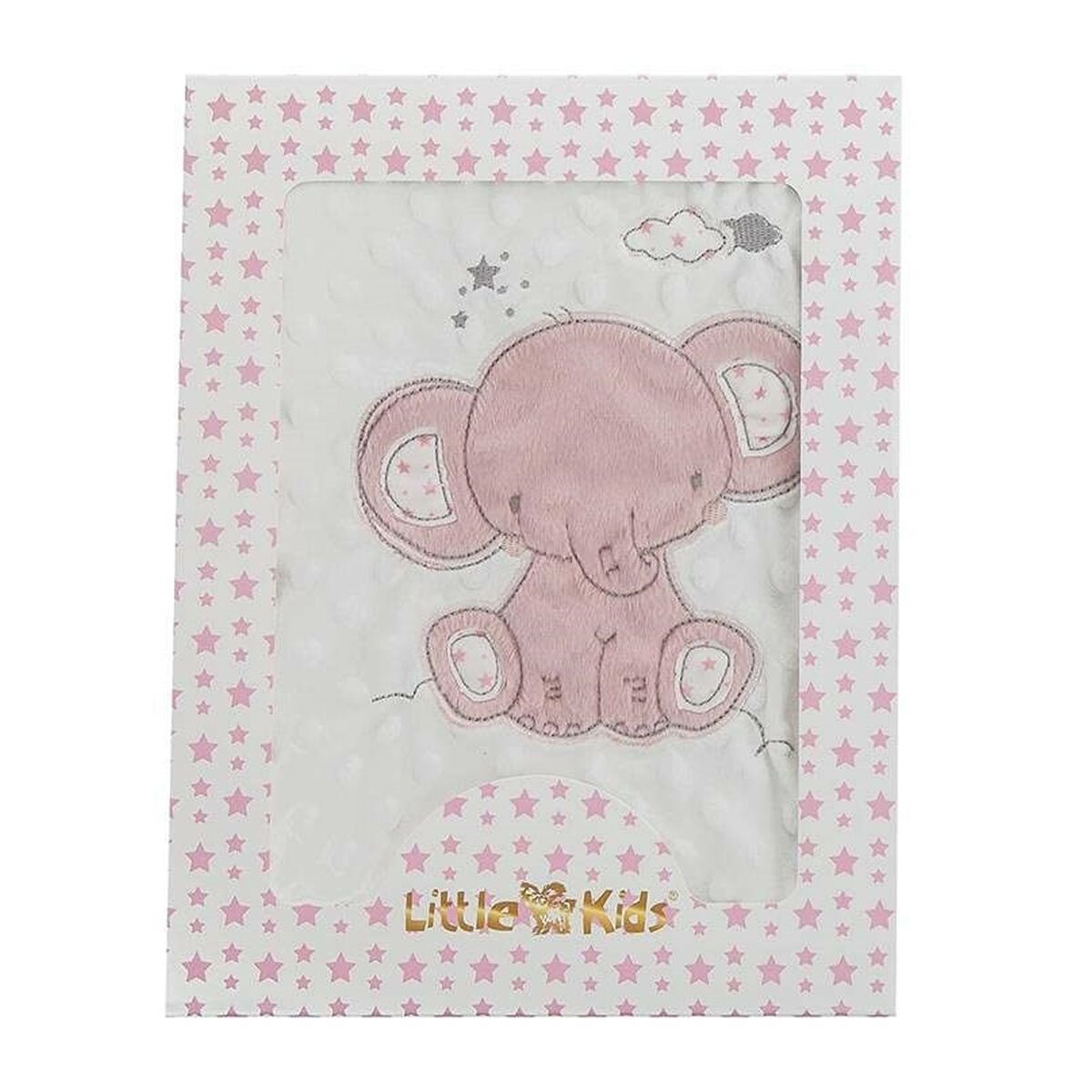 Bigbuy Fun Baby Blanket Elephant Pink Embroidery Double-Sided 100 X 75 Cm